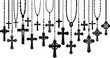 © It's Majed Here - Vector Silhouette Set of Religious Symbols, Crucifixes, and Prayer Beads on Chains, Perfect for Spiritual Design, Church Graphics, Tattoo Art, or Backgrounds.