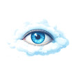 © Rian - Dreamy blue eye surrounded by fluffy white clouds on black