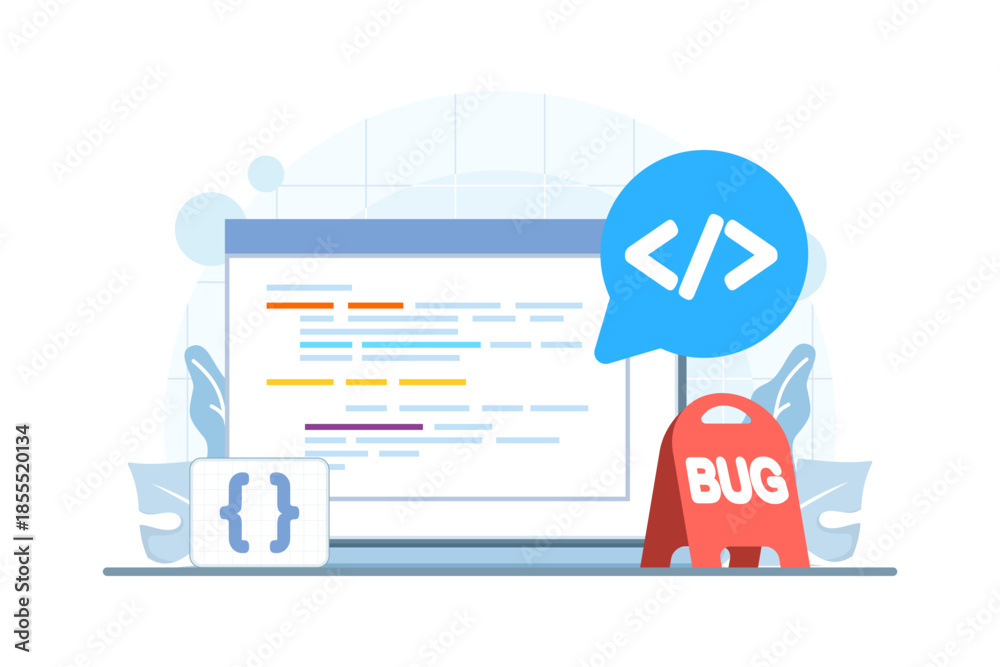Bug reporting process concept with bug tracking system. Vector ...