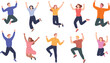 © Mst Nurnehar Begum - Happy jumping people illustration set with men and women celebrating success, joy, freedom, positive emotions, diversity, flat cartoon characters