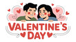 © Ajhar234 - Valentine's Day Couple in Love: A cartoon couple gazing at each other lovingly, with Valentine's Day sign. surrounded by the iconic hearts.