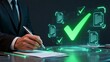 © Aurora‌ - Businessman signing document with digital checkmark