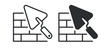© lovemask - Bricklaying tools icon illustrating trowel and brick wall for masonry, construction and renovation tasks. Line and solid vector icon collection.