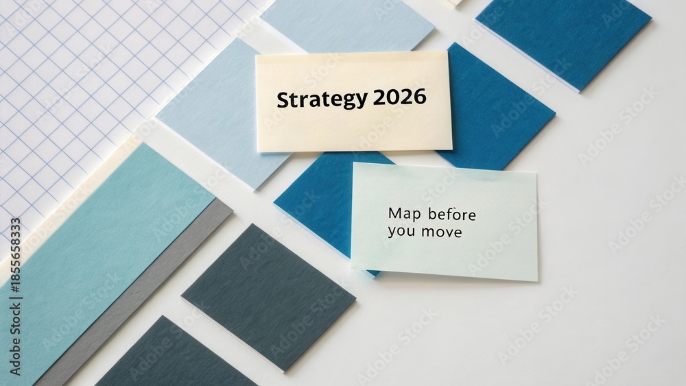 Creative workspace with sticky notes and paper representing strategy ...
