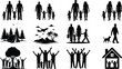 © Masuduzzaman - Family silhouette illustration set, parents and children together, lifestyle, love, bonding, community, home, outdoor activities, happiness, black vector icon collection