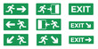 © Anshdeep - emergency exit sign icon set with running man, arrows, and exit text isolated on white background. Safety evacuation symbols ideal for buildings, public areas, signage systems, and instruction designs