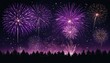 © Biggy - Vibrant Purple Fireworks Bursting in Night Sky Over Dark Silhouette of Forest Wallpaper