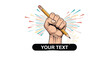 © Creative Craftr - Clenched fist holding a pencil like a symbol of power and creativity, with a customizable text banner below and colorful rays in the background.