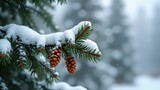 Snow-covered conifer branch with bumps
