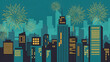 © Felipe - Fuegos artificiales sobre distrito financiero con rascacielos, ilustración moderna para campañas corporativas de éxito, metas y logros
