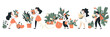 © Perfect Vector - Women carrying fresh organic vegetables fruits and flowers baskets bundles plants grocery shopping healthy lifestyle flat vector illustration