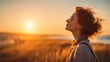 © Popelniushka - Contemplative Woman Embracing the Dawn's Light, Finding Joy and Gratitude in Nature's Embrace