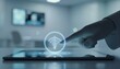 © MEO - Physician's finger presses telehealth app icon on modern glass tablet