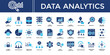© kim hana - Data analytics icon set collection. Containing monitoring, review, database, server, performance, report, survey .Solid vector icons collection