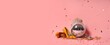 © Pixel-Shot - Stylish high heels with disco balls, tiara and party decor on pink background