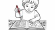 © Ariestia - Young child engages in coloring activity with a red drawing implement over an open book