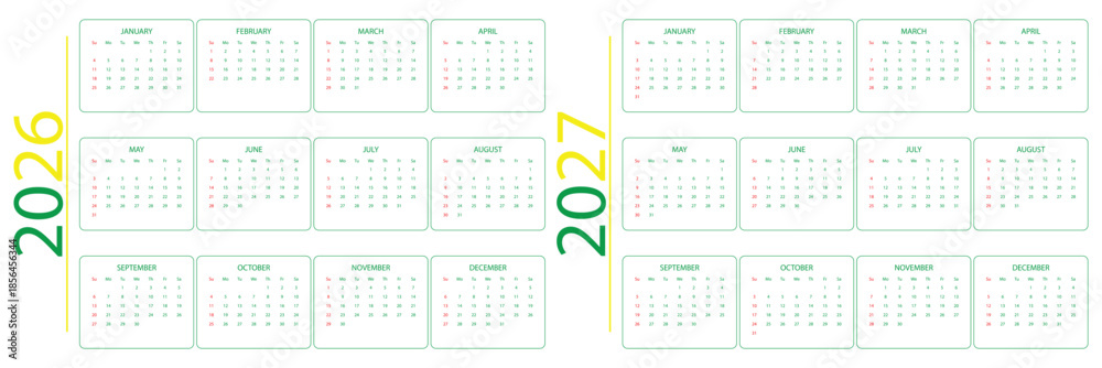 Calendar 2026, 2027 vector Week starts on Monday. Calendar Set for 2026 ...