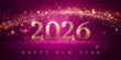 © M6G - Happy New Year 2026 Gold Glitter Typography on Elegant Magenta Bokeh Background