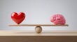 © Logo - A heart and brain balanced on a scale symbolizing harmony between emotions and intellect in a serene environment