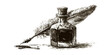 © DARK TRUST - Vintage quill pen and inkwell illustration representing writing and history