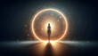 © usman aja - Human silhouette aligned with glowing energy circle symbolizing activation, alignment, and moment of transformation