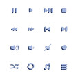 © Bolangmania - A collection of blue audio control icons on a white background
