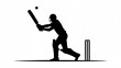 © Rekha - Minimalist black white silhouette cricket batsman swing pose with gear dynamic action bat raised ball midair stumps clean lines high-impact sports illustration.