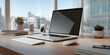 © Jack - Office workspace with computer and desk, suitable for layout and productivity design, background for UI layout or editorial header