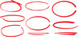 © Alstocker - Set of various hand drawn red highlight circles and underlines indicating important text markings for design..