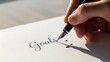 © Papa - A hand holding a fountain pen writing the word 'Goals' on a white piece of paper, symbolizing planning and aspiration