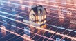 © The Little Hut - Smart Home Technology: Digital Network Surrounding Model House Representing Modern Automation and Connectivity