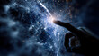 © Rashed - A Dark Blue Gloved Hand Interacts with a Digital Earth Globe Network of Sparkling Connections and Glowing Points