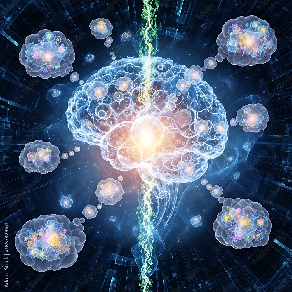 Conceptual depiction of the human brain with interconnected neural ...