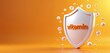 © Viktor - White shield with text vitamin symbolizes protection and health. Orange background with floating spheres and bubbles. Abstract concept of immune system support and skin care.