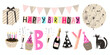 © Ramanath - A festive birthday celebration with balloons cake and champagne illustrations