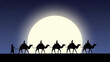 © Zubair - Journey Under the Moon: A caravan of camels traverses a vast desert under the ethereal glow of a full moon, silhouetted against the starry night, symbolizing a long travel.