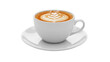 © Nolan - Latte art in a white cup isolated on a saucer PNG, coffee drink with heart design for cafe menu and beverage concepts