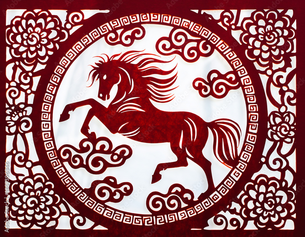 Paper-Cut Horse Art. Lunar New Year 2026 (Year of the Horse). A ...