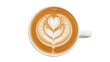 © Evans - Latte art in a white cup isolated PNG, coffee drink with heart design on transparent background, cappuccino for cafe menu and beverage concepts