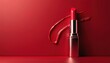 © Maryna - A vibrant red lipstick rests beside a bold on a clean red background. This makeup product image highlights its creamy texture and luxurious metallic casing, perfect for beauty ads.