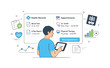 © Coosh448 - Digital Health Control. Digital healthcare platform. A patient browsing health records and appointments on a clean interface. Sense of clarity and control,