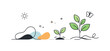 © Влада Яковенко - Emerging Spring Growth. Spring emerging illustration. Abstract organic shapes transforming into leaves and sprouts, arranged in a clean editorial composition.