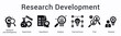 © gibranicon - Research development banner web icon explores experiments and hypothesis through analysis and trials finding solutions effectively.
