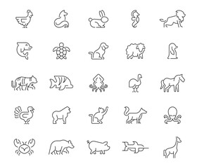 Naklejka na meble Animals icons set. editable line icons, outline, wildlife and nature symbols