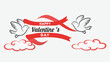© Photo - Happy Valentine's Day with doves on red ribbon and clouds
