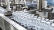 © A2Z AI  - Automated filling process in a sterile manufacturing plant. Rows of glass vials moving along conveyor belt being filled with precision machinery. Modern medicine production.