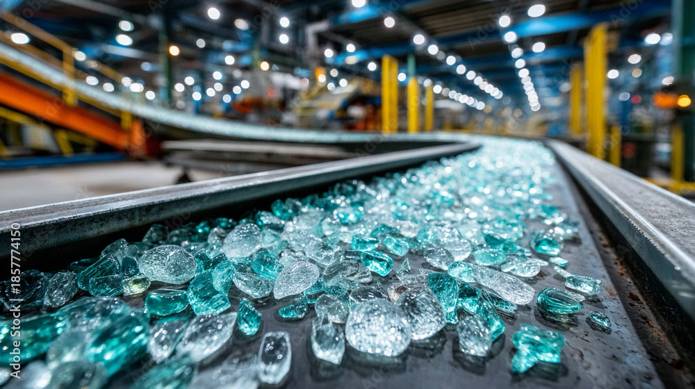 Glass recycling plant with automated sorting system, industrial process ...