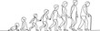 © mst - Continuous one line drawing showing human life evolution from crawling baby to elderly with cane. one line Art icon drawing
