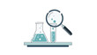 © DZIKRA  - Laboratory equipment with magnifying glass and bubbling liquids.
