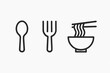 © Hera - spoon, fork, and noodle icon set, minimalist flat design, simple clean shapes, monochrome style, isolated on white background, modern food symbol, UI icon